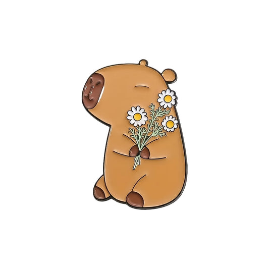 Capybara with Flowers Enamel Pin | Calm Friend Gift Under £10