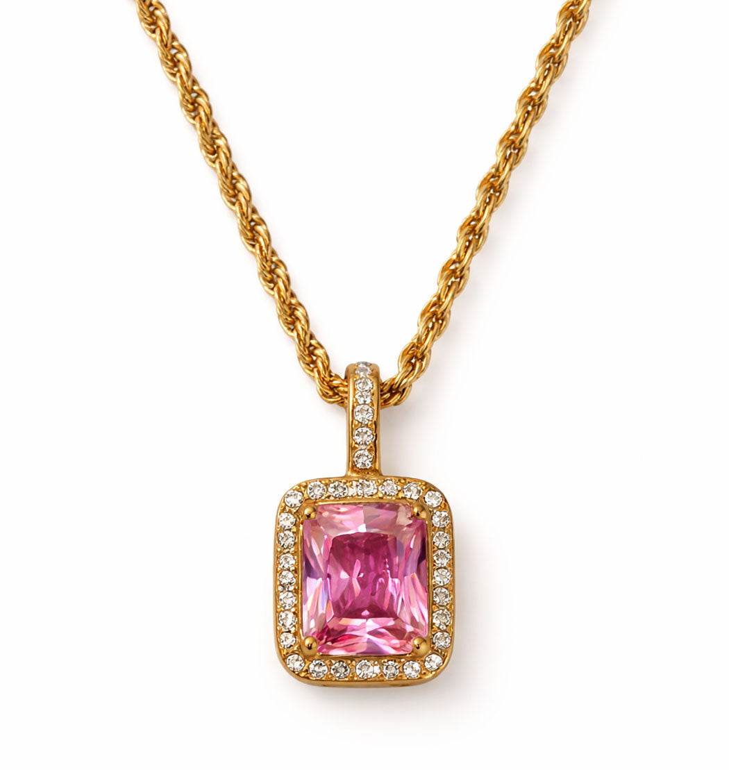 White Zircon Square Necklace | 18K Gold PVD Stainless Steel | Tarnish Free