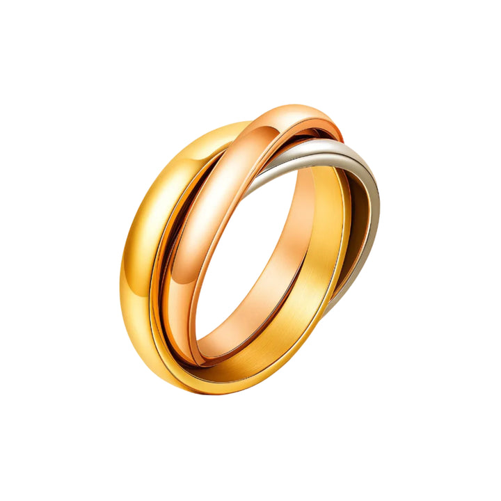 Two-toned gold ring on a white background