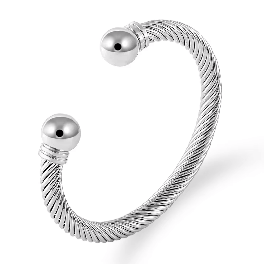 Silver Cable Cuff Bracelet – Stainless Steel Silver & Gold Bangle | SHB Studio