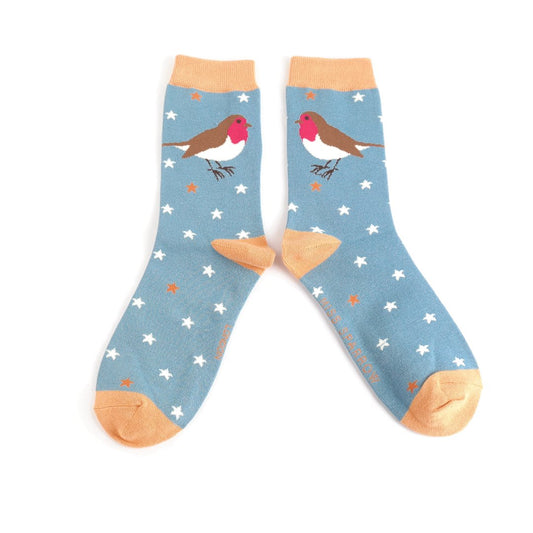 Miss Sparrow Bamboo Festive Robins Socks