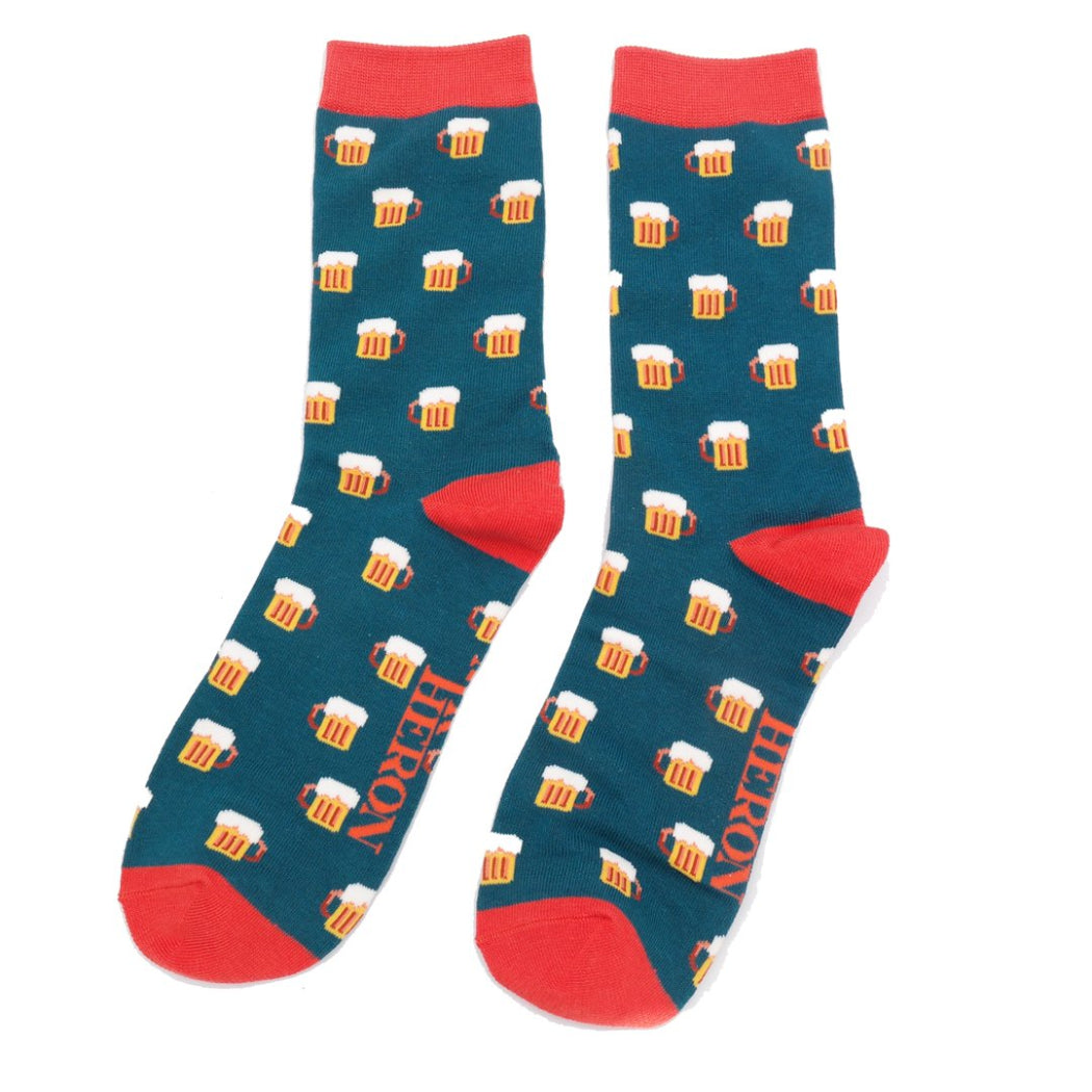 beer pattern socks dark green