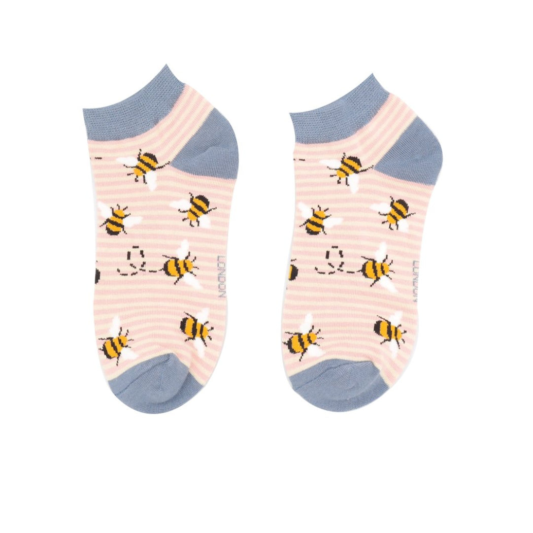 Miss Sparrow Bamboo Socks  yellow bee striped background 