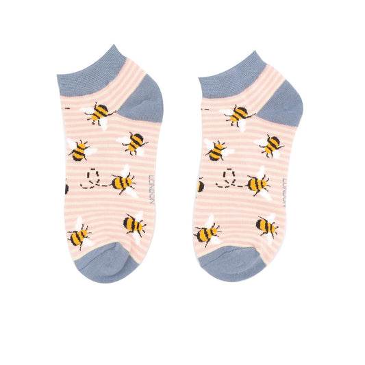 Miss Sparrow Bamboo Socks – Cute Bee Pink Stripes Trainer Socks| SHB Studio