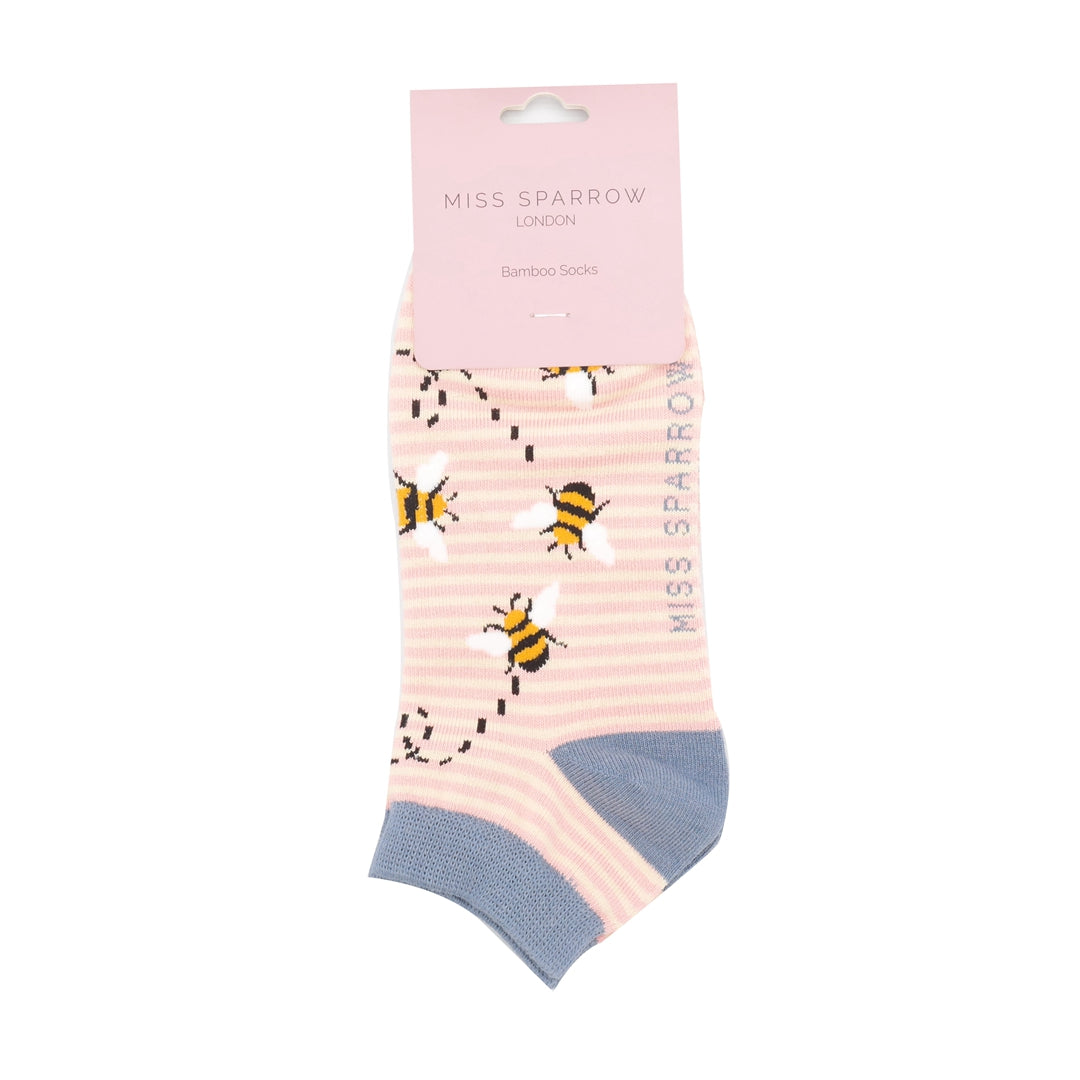 Miss Sparrow Bamboo Socks – Cute Bee Pink Stripes Trainer Socks| SHB Studio