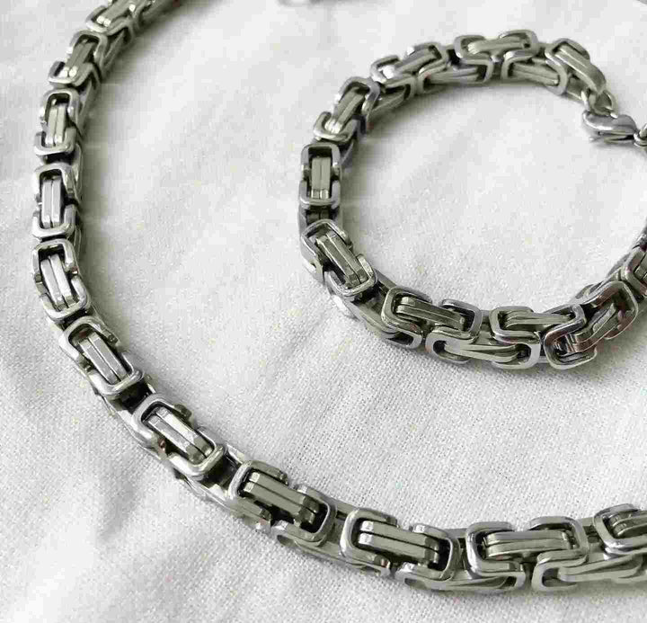 Men’s Stainless Steel Byzantine Chain Set – Necklace &amp; Bracelet
