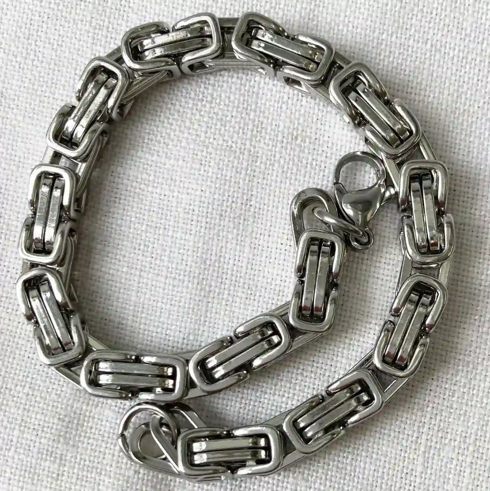 Men’s Stainless Steel Byzantine Chain Set – Necklace & Bracelet 1