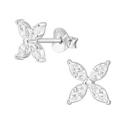 Marquise Flower - 925 Sterling Silver Cubic Zirconia Ear Studs