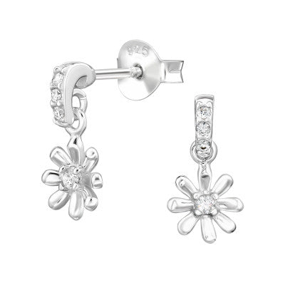 Dangling Sunflower - 925 Sterling Silver Cubic Zirconia Ear Studs – Elegant Jewellery