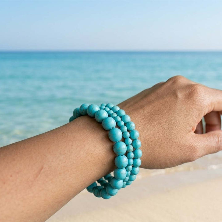 blue gemstone 3 pcs beads on woman&