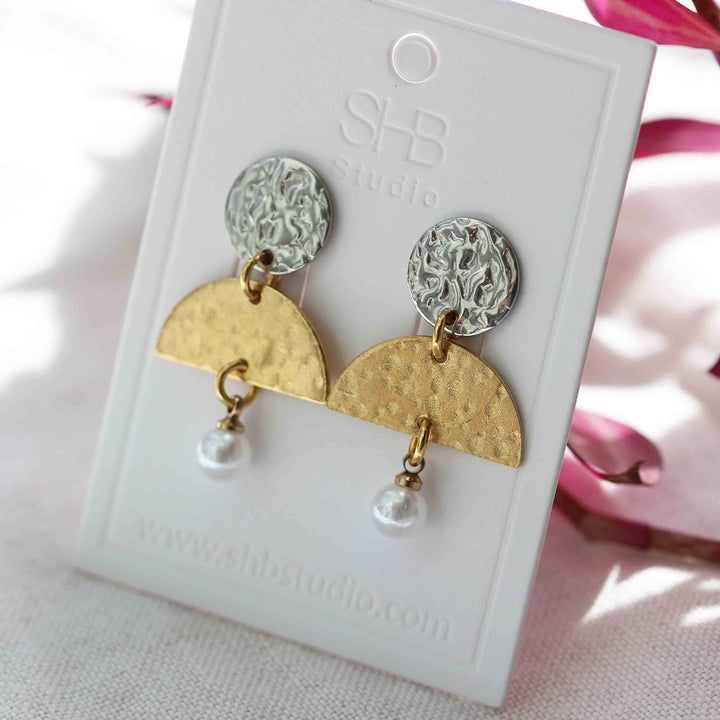 Minimal Silver &amp; Gold Pearl Earrings