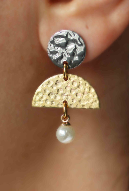 Minimal Silver & Gold Pearl Earrings