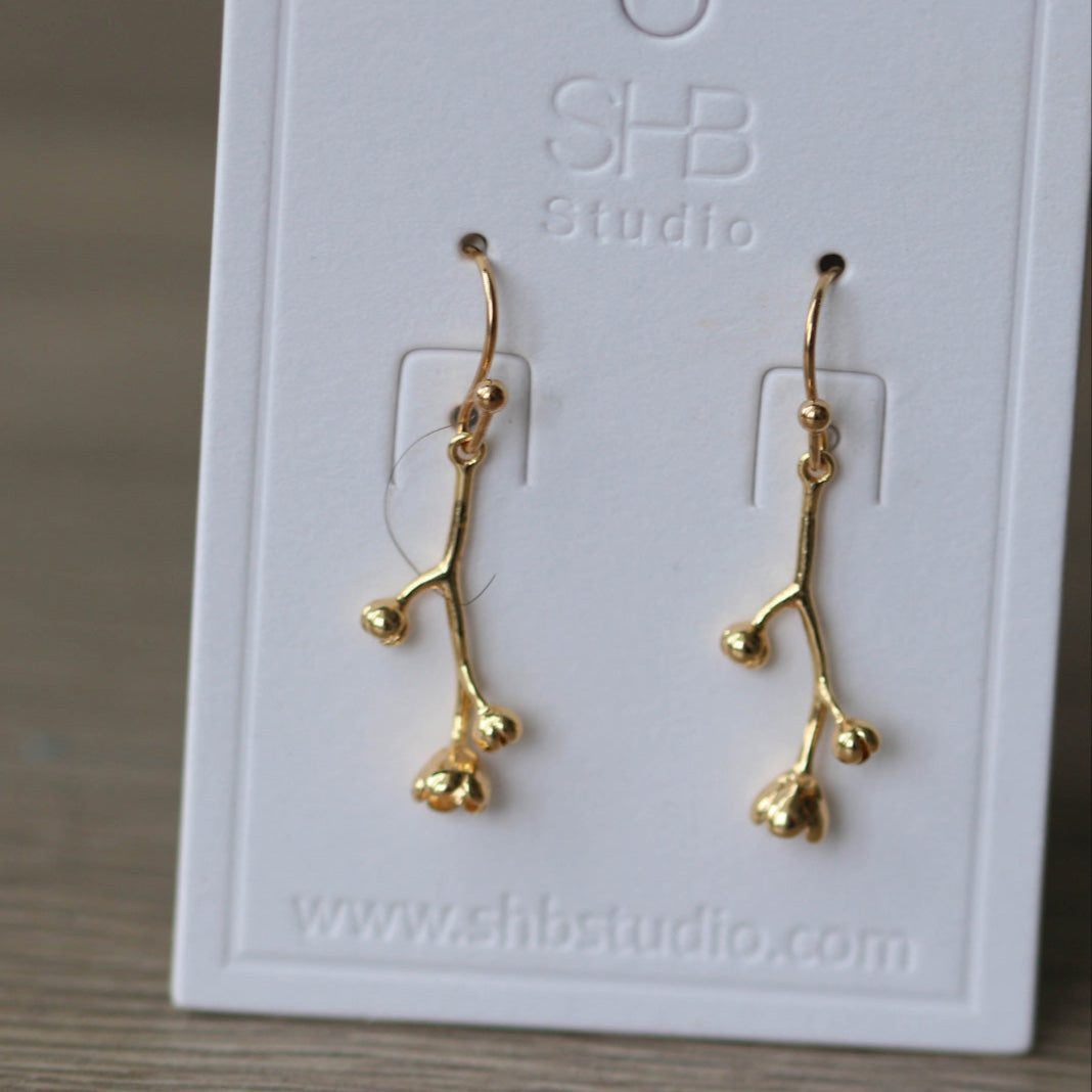 Small Tree Branch - Gold Hook Earring