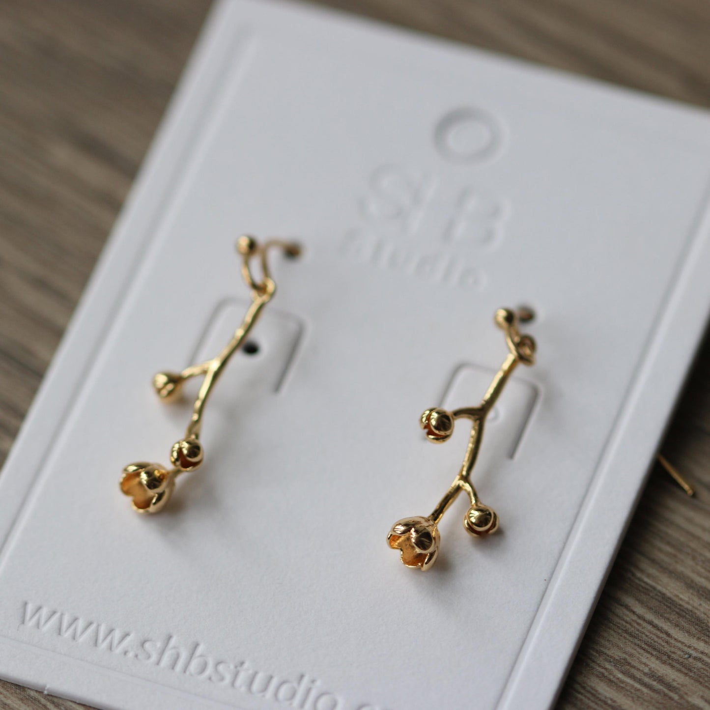 Small Tree Branch - Gold Hook Earring