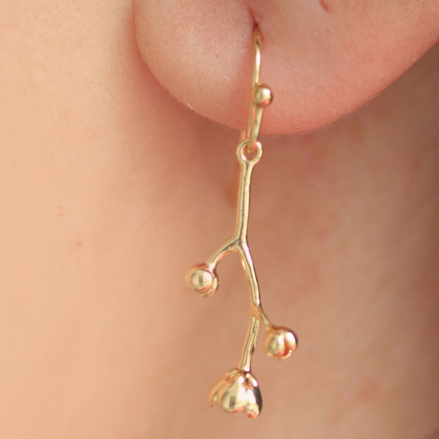 Small Tree Branch - Gold Hook Earring