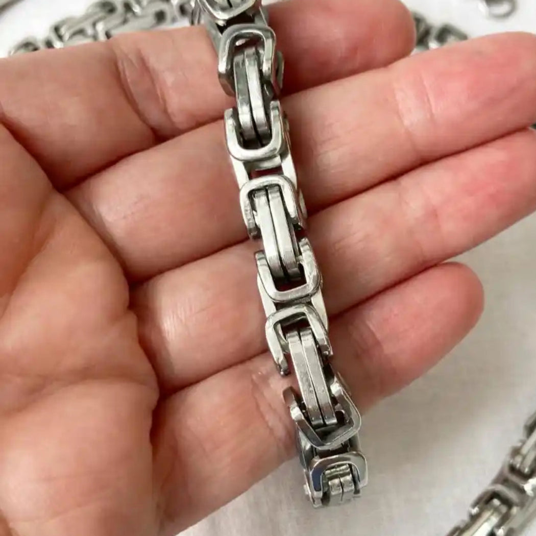 Men’s Stainless Steel Byzantine Chain Set – Necklace &amp; Bracelet 2