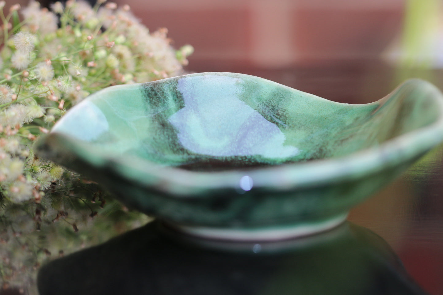 Handmade green & black ceramic bowl, stoneware