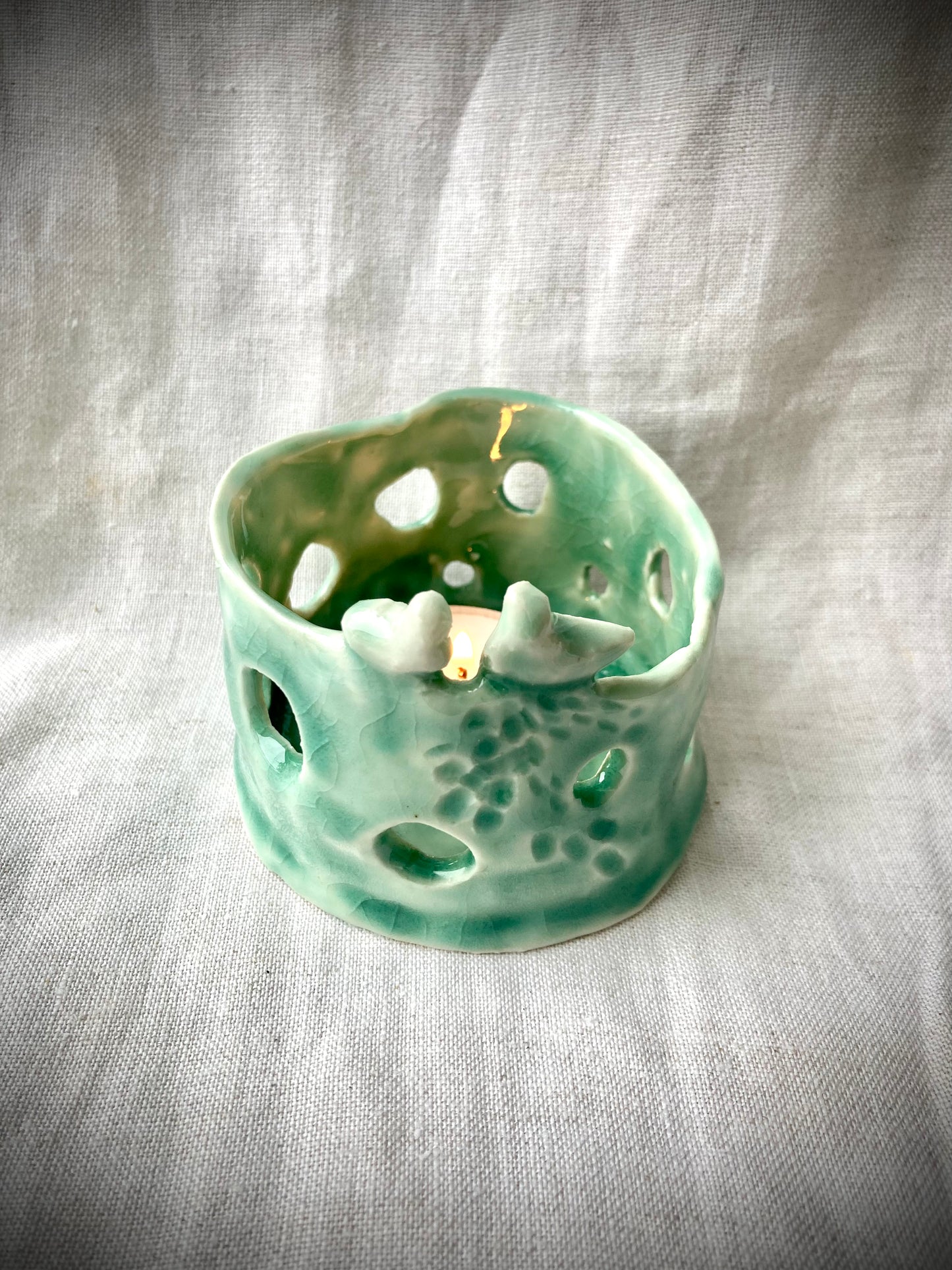 Bird Tea Light Holder Porcelain Handmade Ceramic