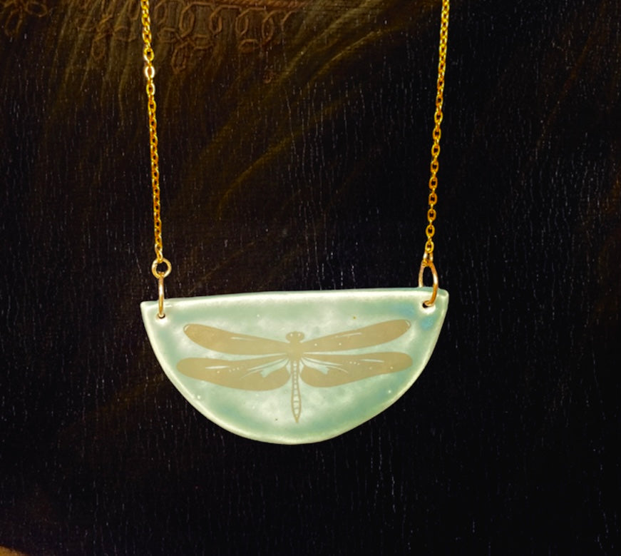 Gold chain ceramic dragonfly charm