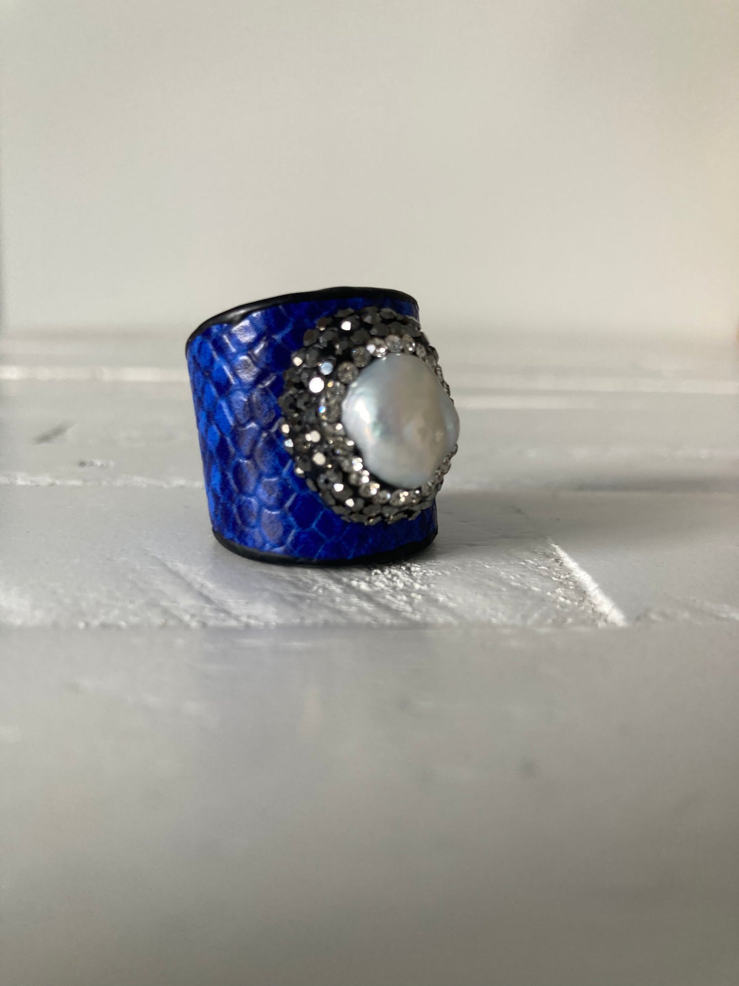 Adjustable Ring Blue Freshwater Pearl