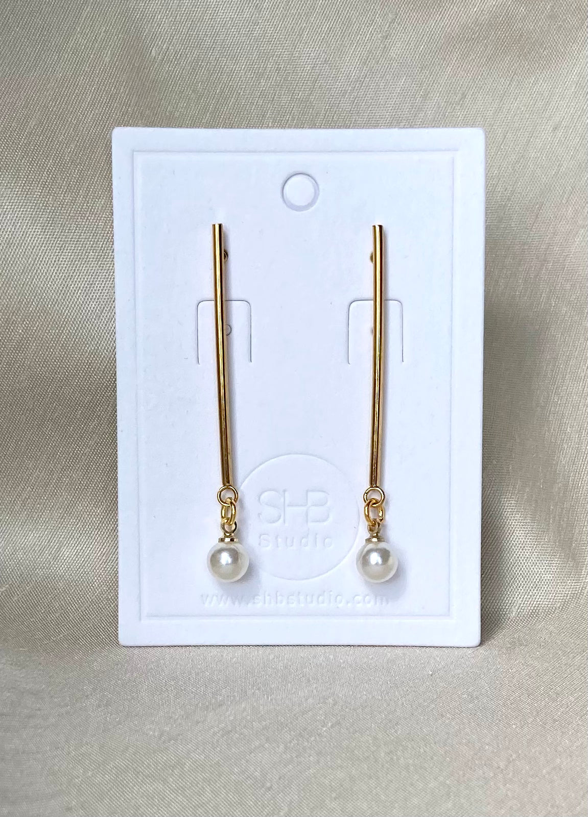 Minimal Long Gold and Pearl Earrings
