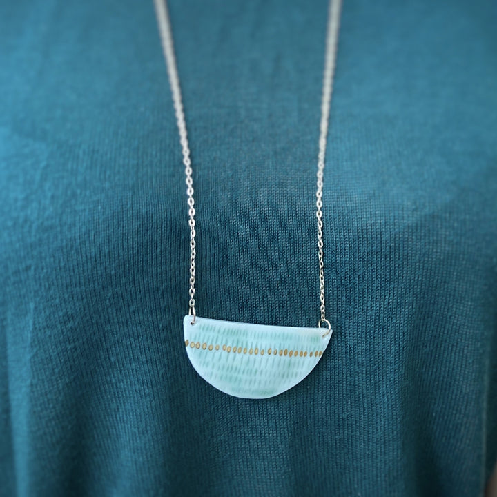 Duck Egg Blue Porcelain Necklace  and Gold Lustre - Rose Gold Necklace Chain