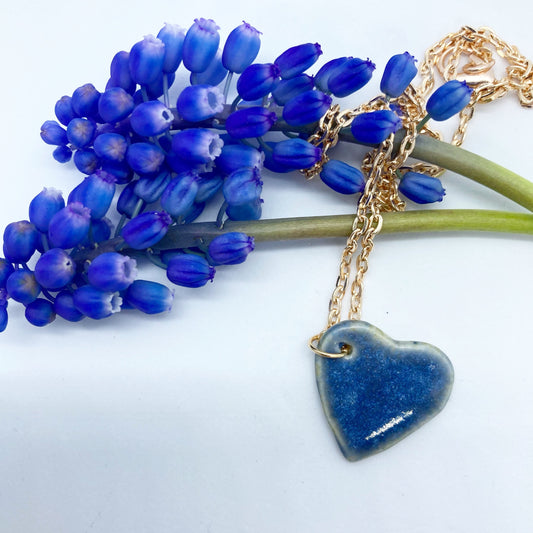 Cobalt Blue Heart - Rose Gold Necklace Chain