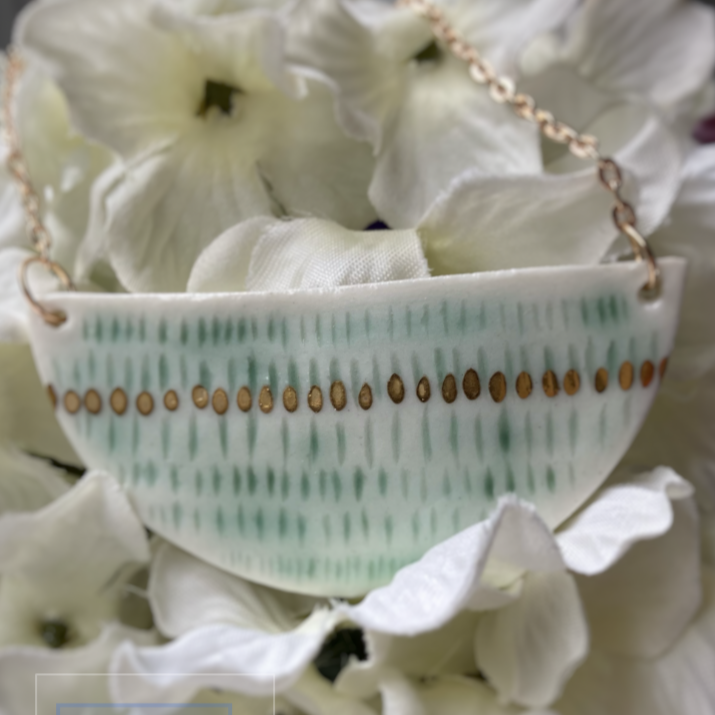 Duck Egg Blue Porcelain Necklace  and Gold Lustre - Rose Gold Necklace Chain