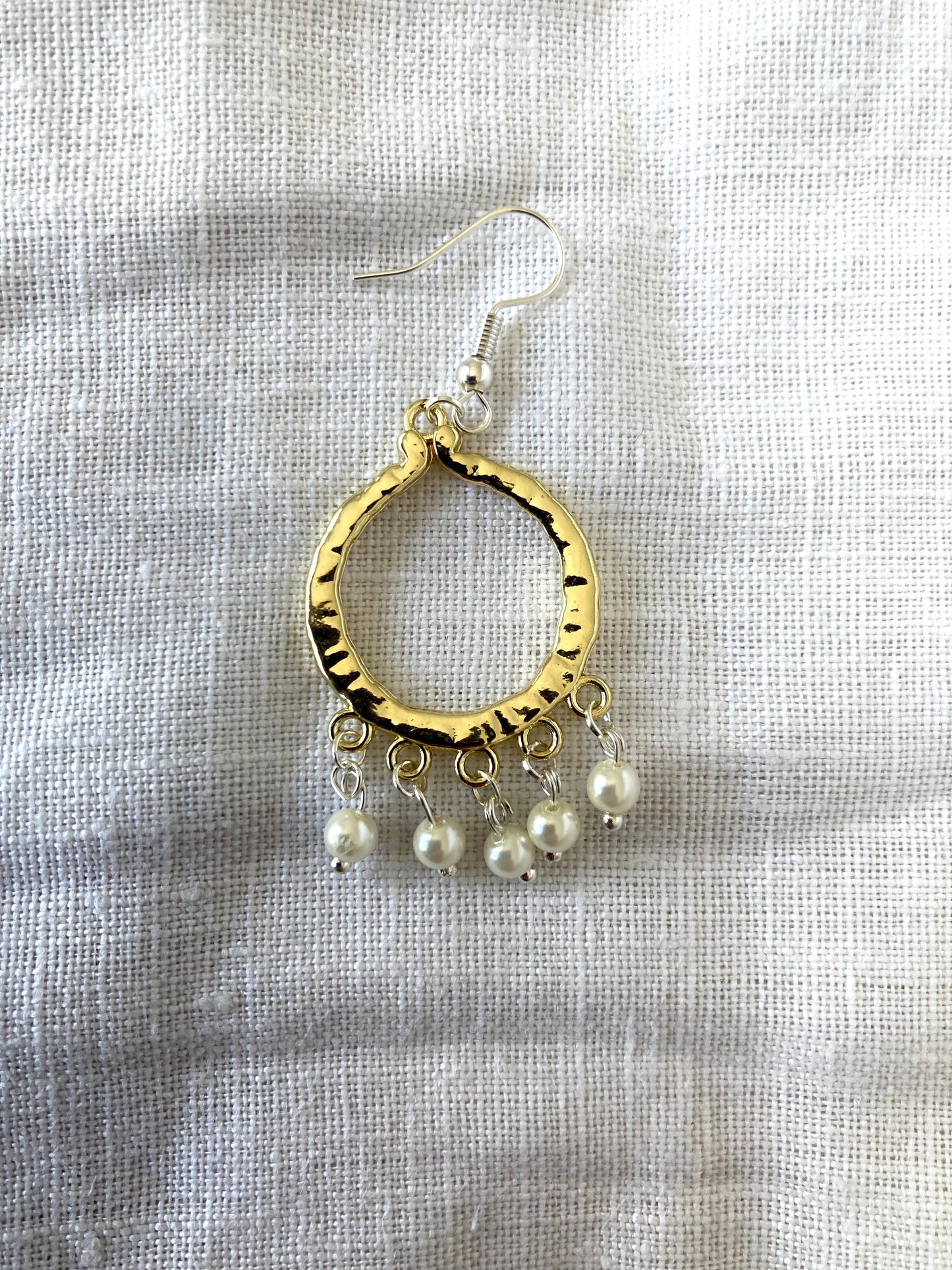 Large Open Round Gold Tone Pearl