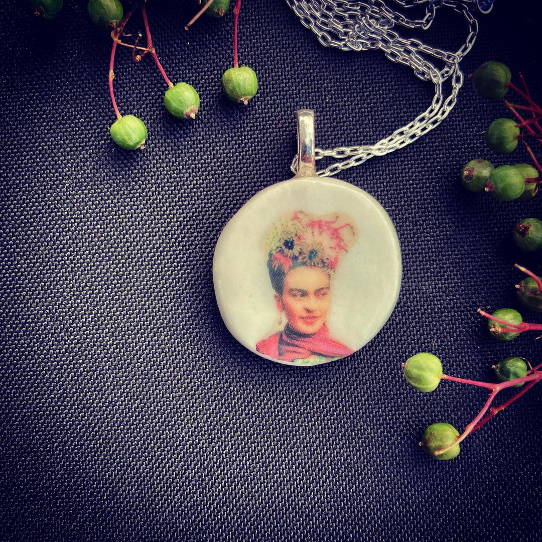 Colorful ceramic art silver pendant