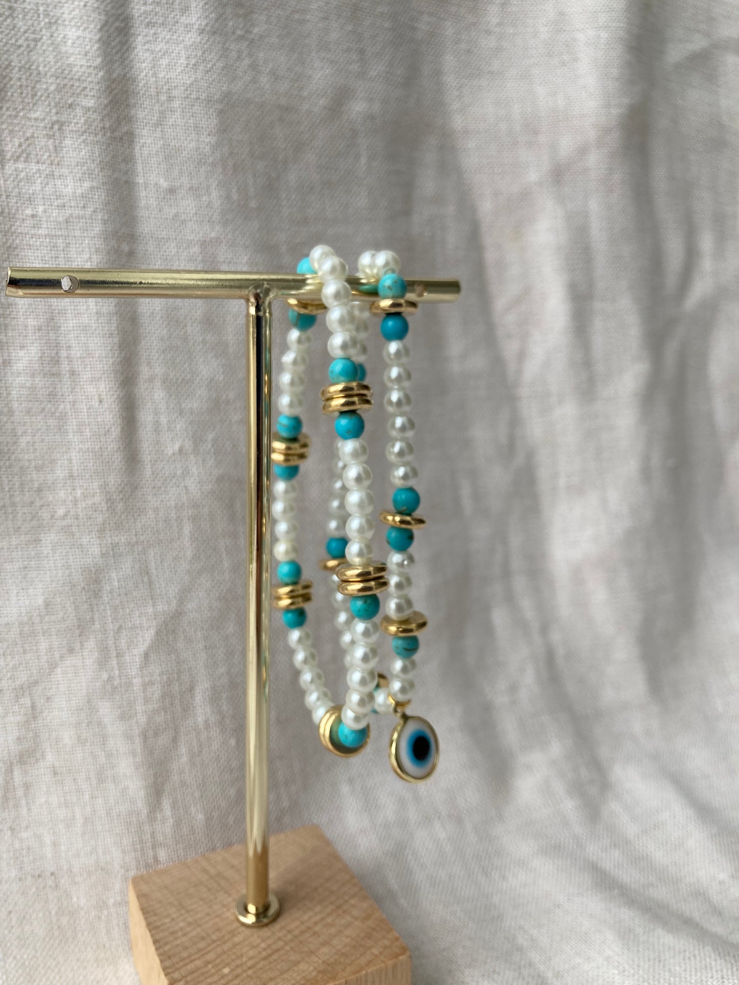 Pearl and Blue bead Handmade Bracelet