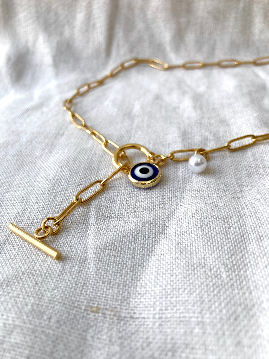 Gold chain with evil eye & pearl  2