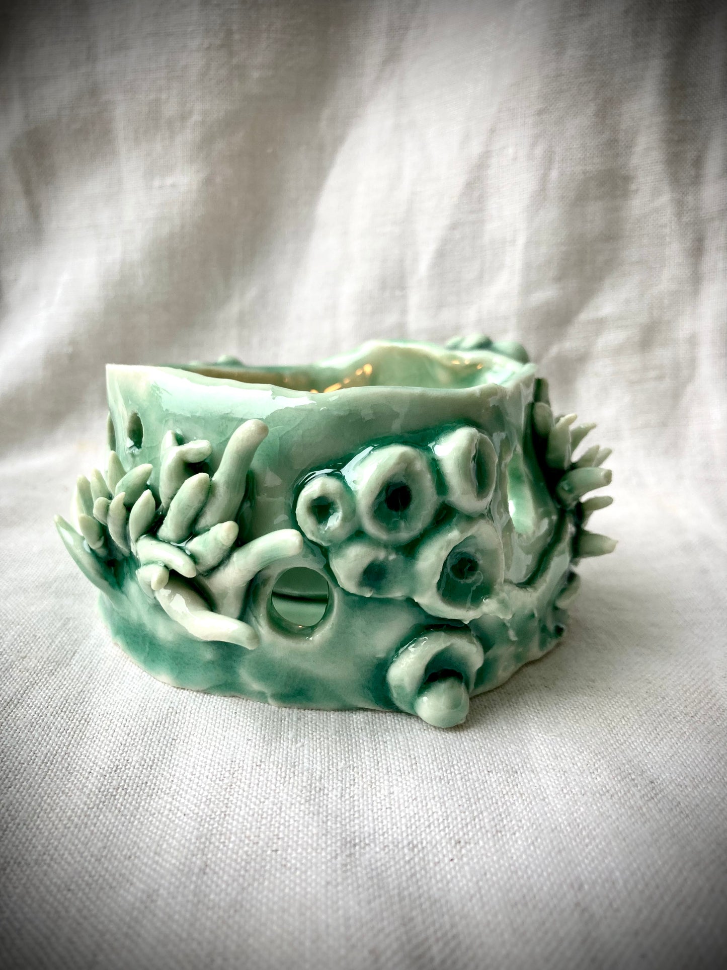 Ocean inspired Tea Light Holder Porcelain Handmade Ceramic