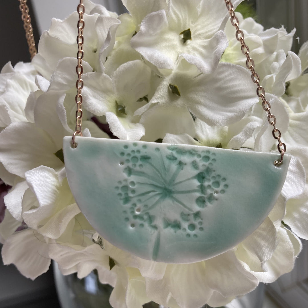 Duck Egg Blue Porcelain Necklace- Rose Gold Necklace Chain