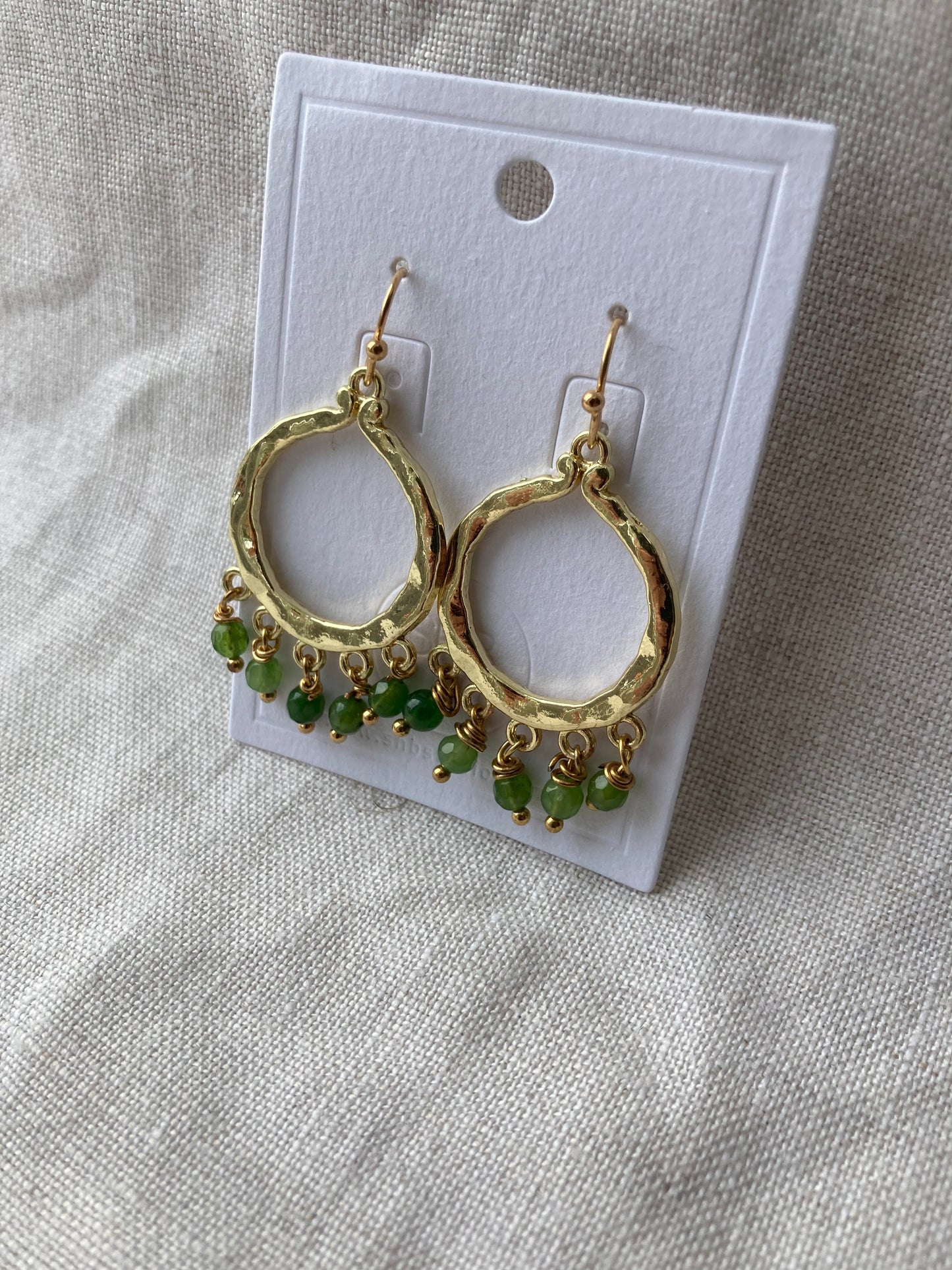 Gold tone Open Round Hook Earring - Green Beads