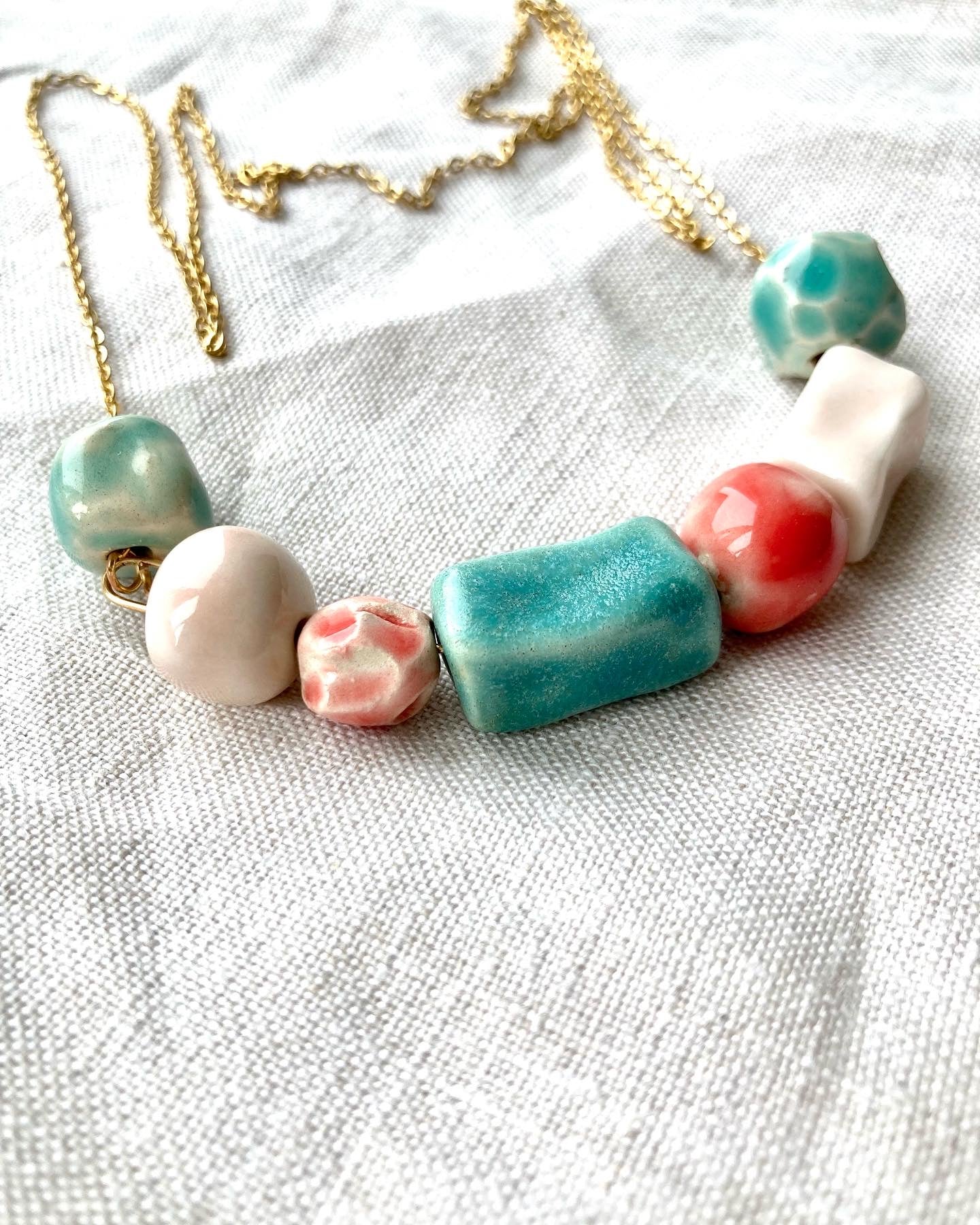Long Ceramic Necklace, Handmade Ceramic Beads