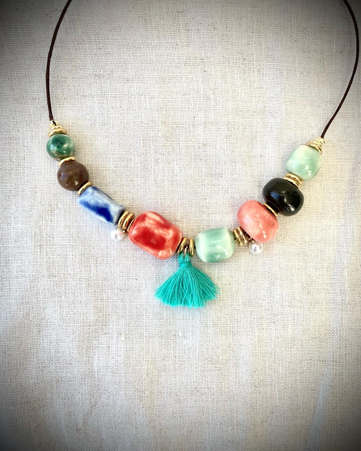 One of a kind Necklace, Handmade Ceramic Beads